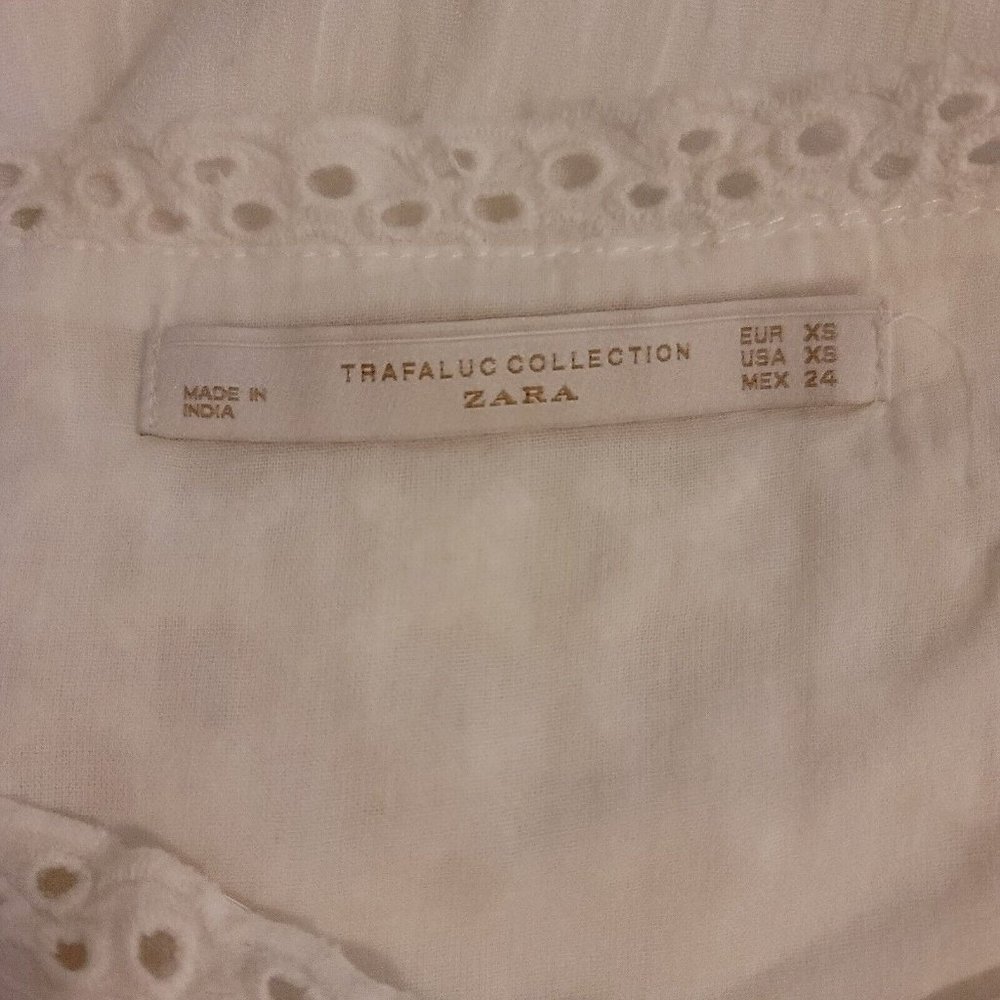 Zara Womens Size XS White Cotton Eyelet Embroidered Gauze Mini Dress Boho Beach - Picture 6 of 12